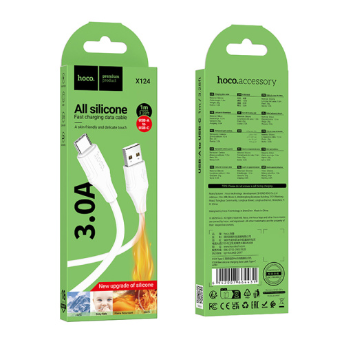 Кабель usb hoco x124 type-c белый (***)