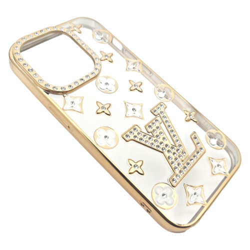 Чехол-силикон louis vuitton стразы для iphone 14 pro max (6.7) золотой
