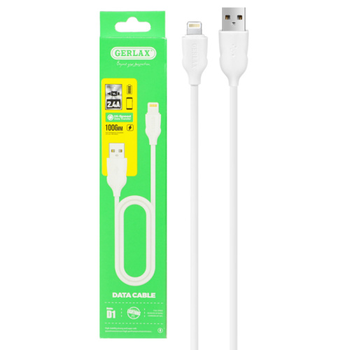 Кабель usb gerlax d1 lightning белый