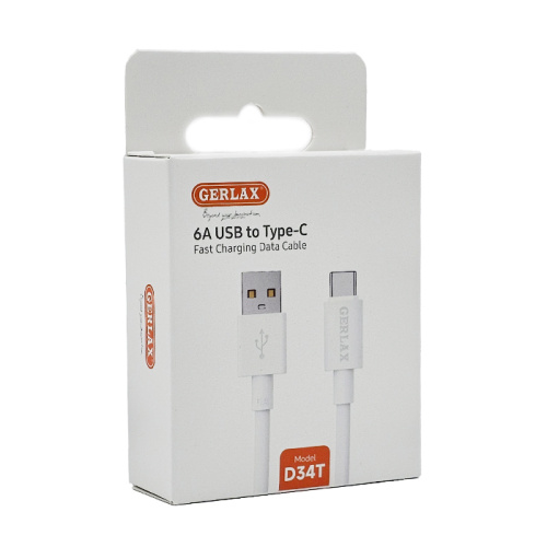 Кабель usb gerlax d34t type-c (6a) белый