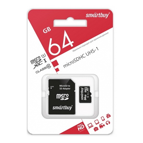 Micro sd 64gb smartbuy class10 uhs-1+sd адаптер
