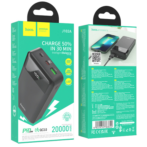 Пзу hoco j102a 20000mah (pd20w/qc3.0) черный 