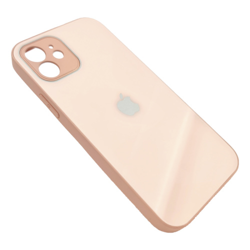 Чехол крышка с глянцевым стеклом для iphone 12 пудровый