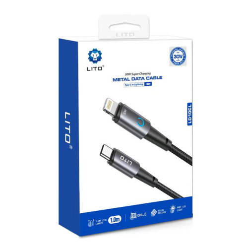 Кабель type-c lito ld10cl lightning 30w (1m) черный