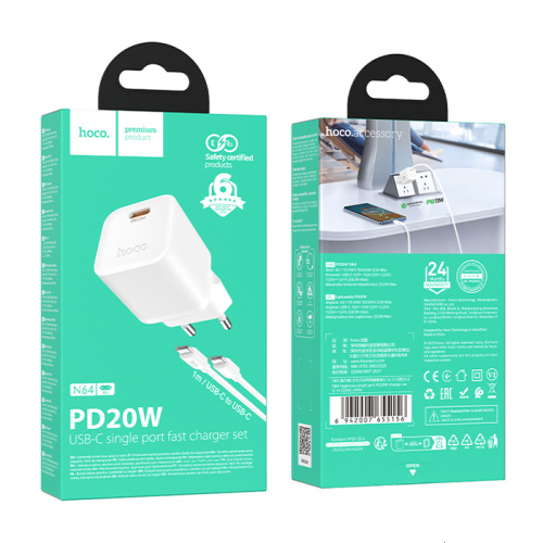 Сзу hoco n64 type-c to type-c (pd20w) белое