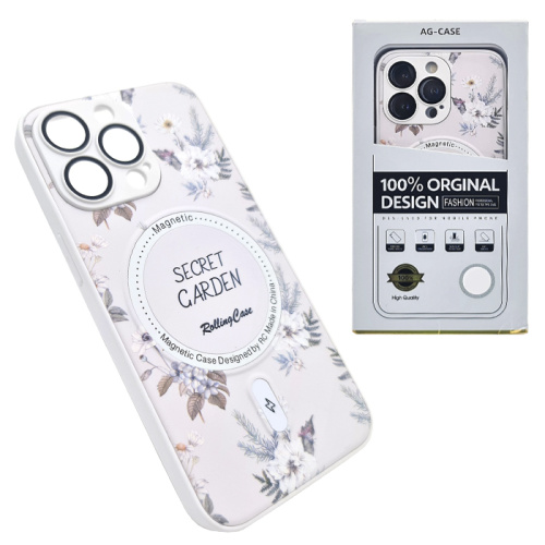 Чехол-крышка ag-case magsafe цветочки для iphone 13 pro белый