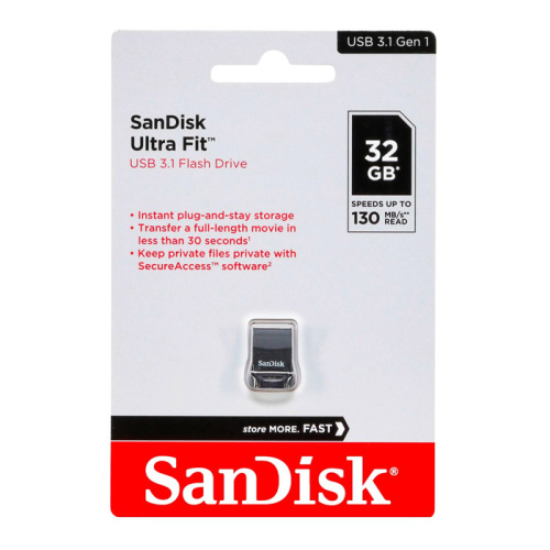32gb (3.2) usb sandisk cz430 ultra fit (130mb/s) черная 