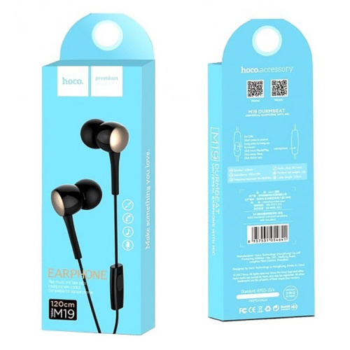 H/f (3.5mm) hoco m19 universal earphone с микрофоном черные