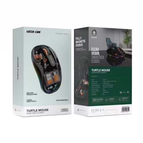 Мышь green lion smart turtle gl-ms2 прозрачная черная