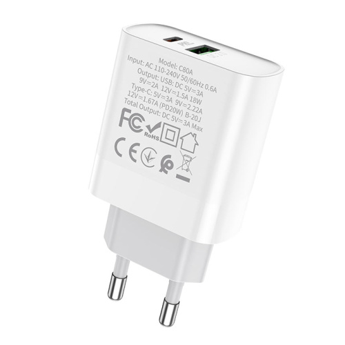 Сзу hoco c80a type-c to type-c (usb/pd/20w/3a) белый