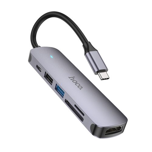 Usb hub hoco hb28 6в1 серый