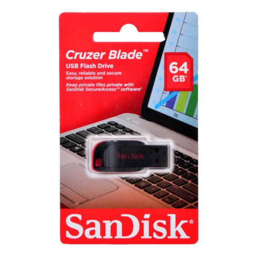 64gb (2,0) usb sandisk cz50 cruzer blade чёрный (***)