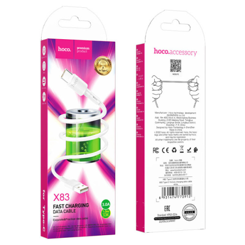 Кабель usb hoco x83 type-c 1m белый