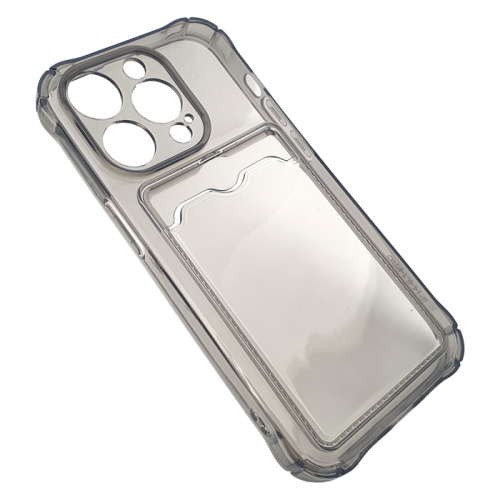 Чехол-силикон card holder iphone 14 pro (6.1) темно-прозрачный