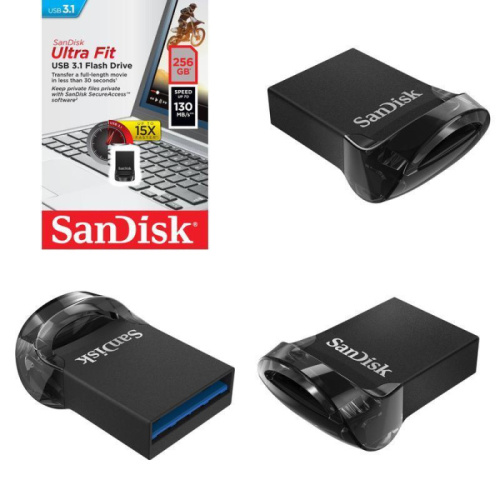 256gb (3.2) usb sandisk cz430 ultra fit (400 mb/s) черная 