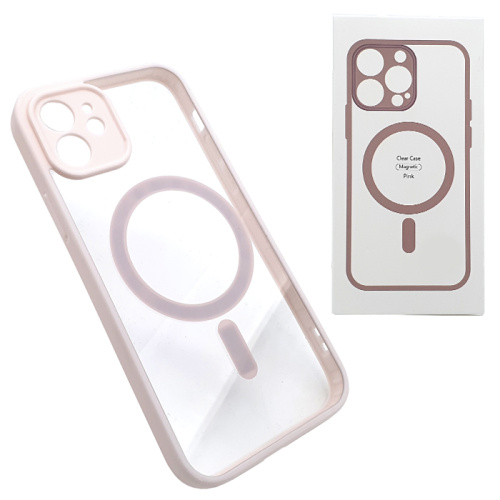 Чехол-силикон #69 clear case magsafe с закрытой камерой (magnetic) для iphone 12 розовый