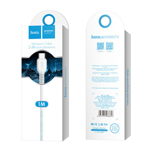 Кабель usb hoco x20 type-c 1m белый