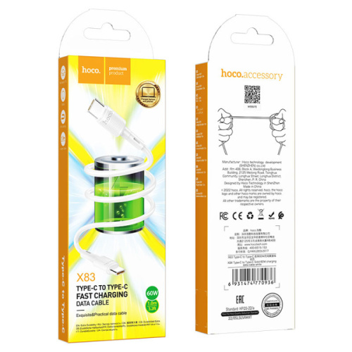 Кабель type-c hoco x83 type-c (60w) белый 