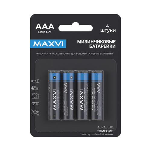Щелочная батарейка maxvi mblr03cf4 (comfort) aaa (lr03)