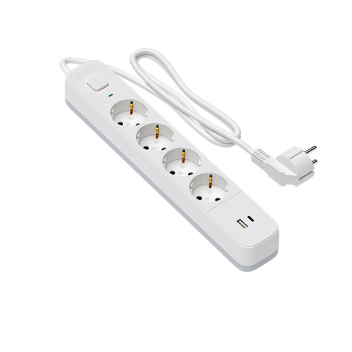 Сетевой фильтр maxvi sp-318ac 2300вт (4 розеток/usb/type-c) 1.8м белый