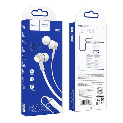 H/f (3.5mm) hoco m86 с микрофоном белые