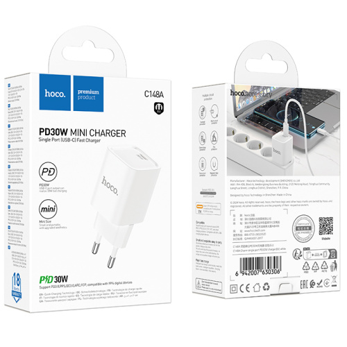 Сзу hoco c148a (pd30w/qc3.0) белое