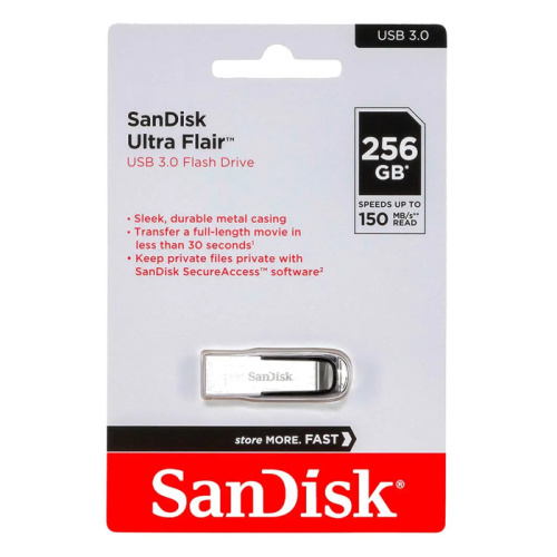 256gb (3.0) usb sandisc ultra flair (150mb/s) серебристая