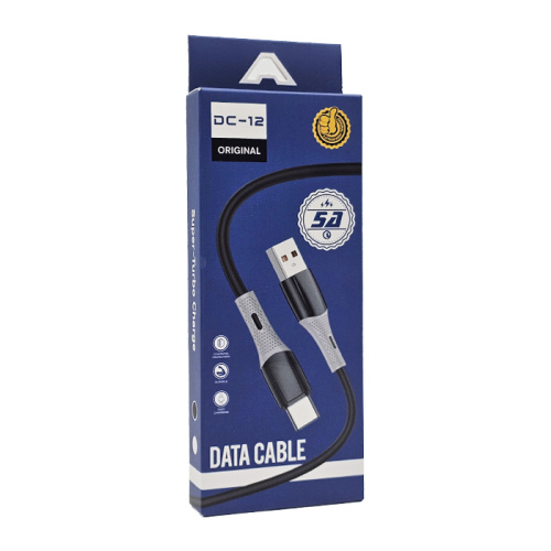 Кабель usb dc-12 type-c 1m (5a) черный