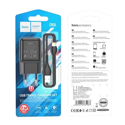 Сзу hoco c96a lightning (usb/2.1a) черное