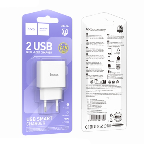 Сзу hoco c141a (2usb/2.1a) белое