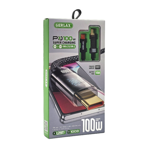 Кабель type-c gerlax l29t type-c 100w/1m черный