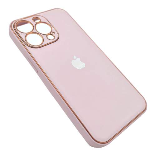 Чехол-крышка с лого под кожу с закрытой камерой для iphone 13pro max (6.7) розовый