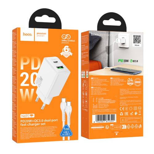 Сзу hoco n69 (usb/type-c pd20w+qc3.0) белое
