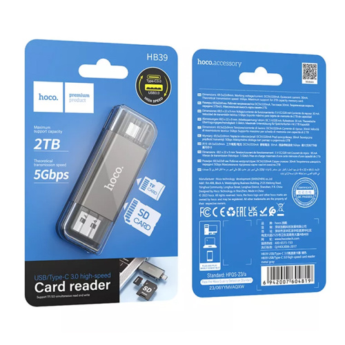 Card reader hoco hb39 2tb (usb/type-c 3.0) серый
