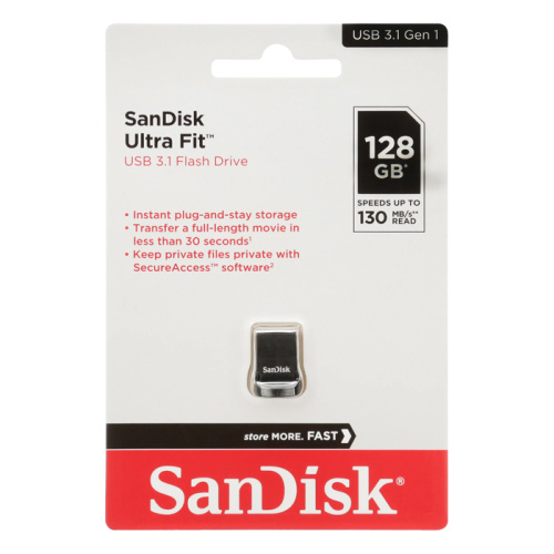 128gb (3.1) usb sandisc ultra fit (130mb/s) черная