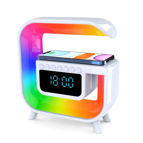 Лампа rgb g30 3в1 колонка+беспроводная зарядка радио белая