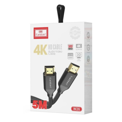 Кабель hdmi earldom et-w26 4k/30hz (ps5/mi box) 5м матерчатый черный