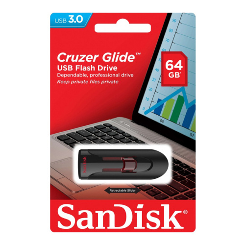 64gb (3.0) usb sandisk cz600 cruzer glide черный