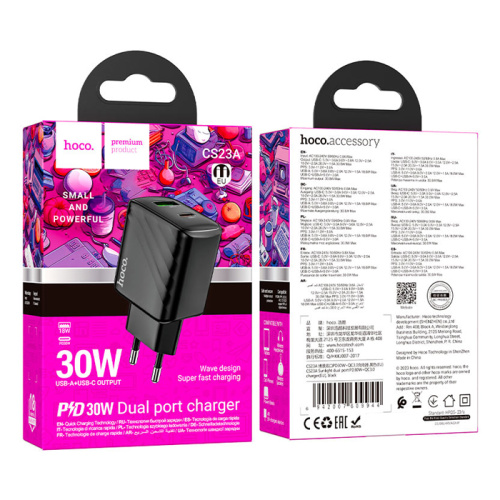Сзу hoco cs23a (usb/pd/30w) черное