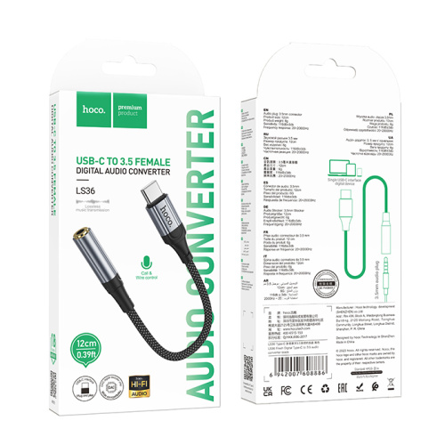 Переходник hoco ls36 type-c/3.5 черный