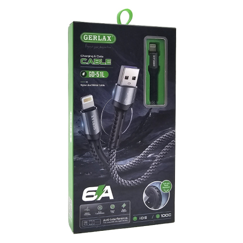 Кабель usb gerlax gd-51l lightning 6a черный