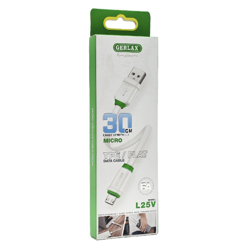Кабель usb gerlax l25v 6a/30см белый