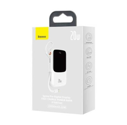 Baseus qpow pro digital display fast charge power bank 10000mah 20w ip edition white with: simple charging cable type-c 3a 0.3m white)