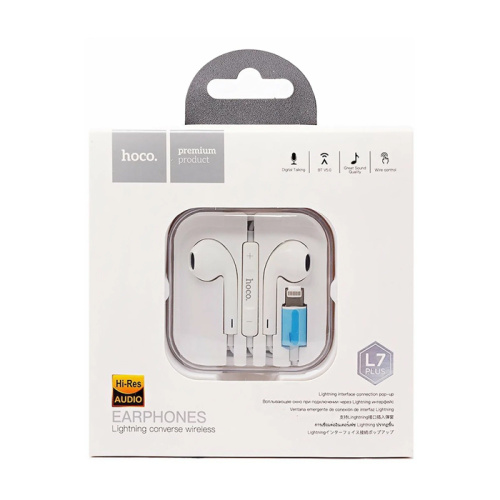 H/f (lightning) hoco l7 plus с микрофоном белые