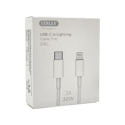 Кабель type-c gerlax d8l lightning 3a/30w белый