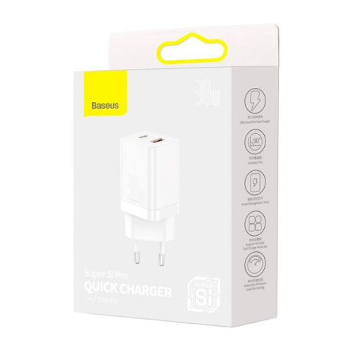 Сзу baseus usb/1c 30w белое (ccsupp-e02)