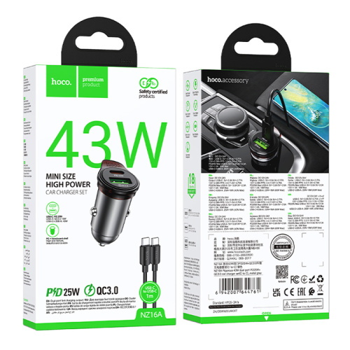 Азу hoco nz16a type-c/type-c (43w) серый