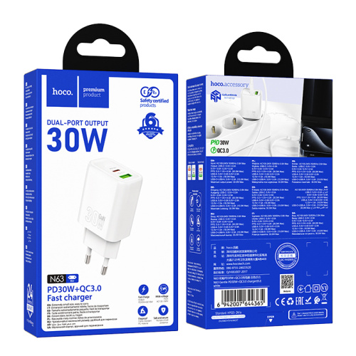 Сзу hoco n63 (pd30w+qc3.0) белое