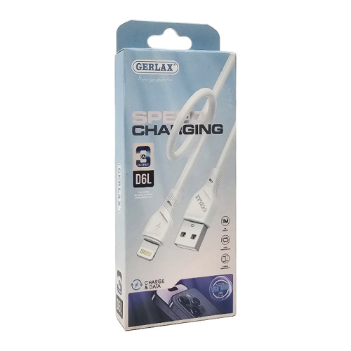 Кабель usb gerlax d6l lightning 3a/1m белый