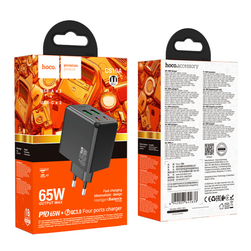 Сзу hoco cs19a usb2/c2 (65w) черное